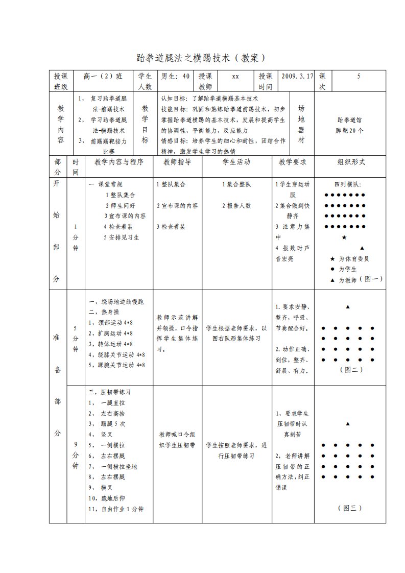 跆拳道课横踢技术教案