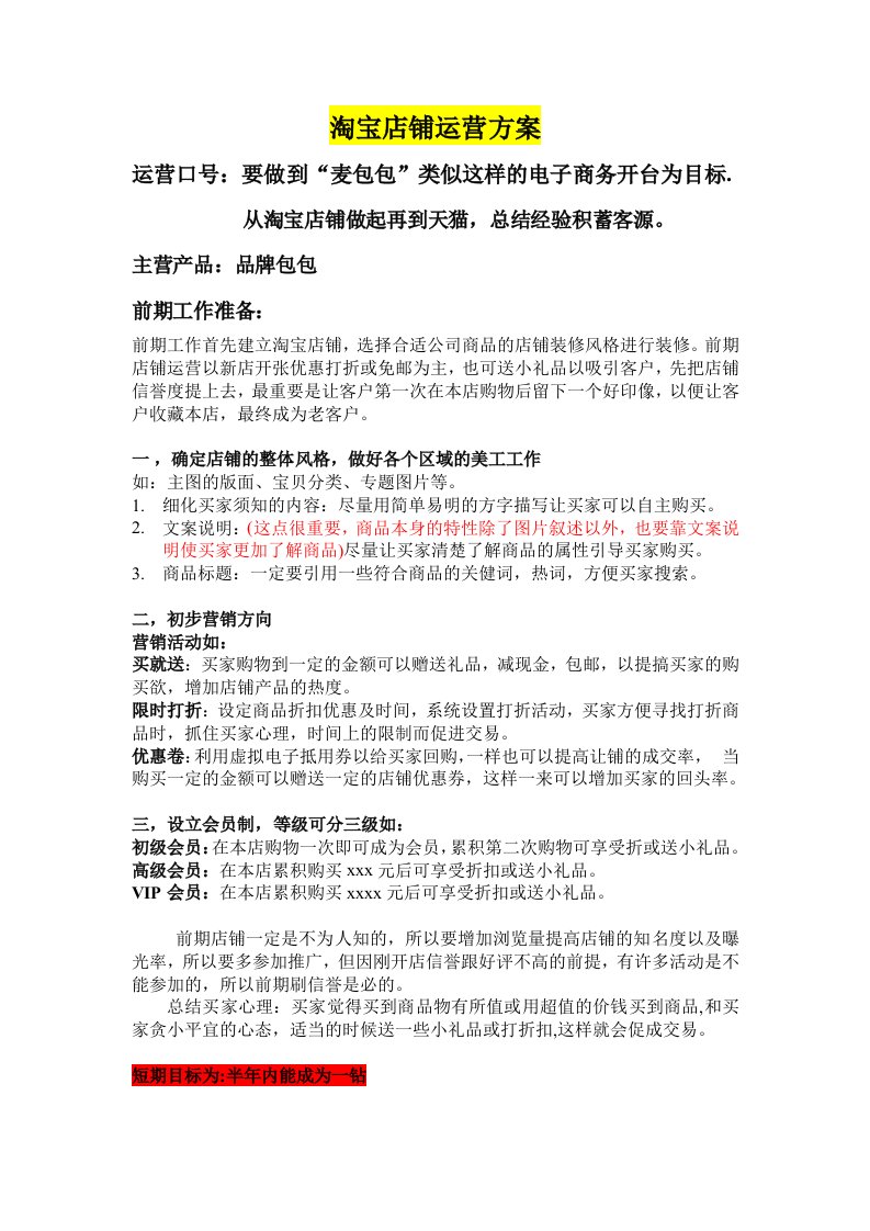 淘宝网店运营方案(初稿)