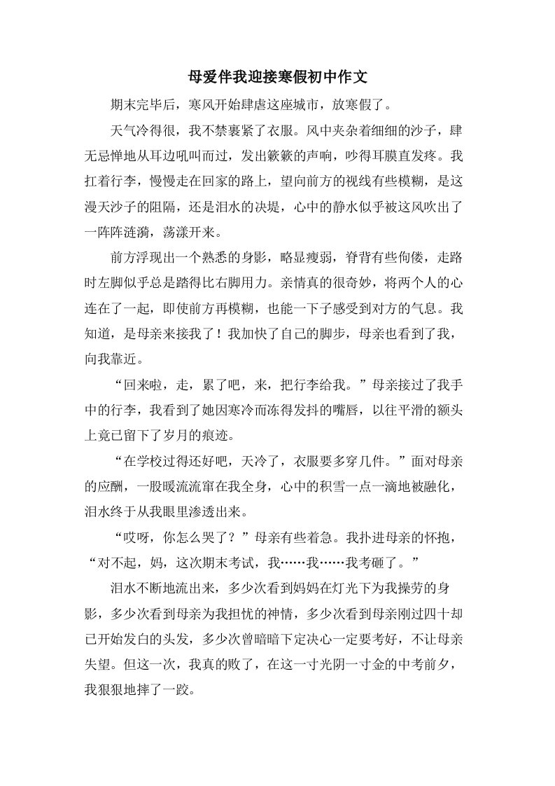 母爱伴我迎接寒假初中作文