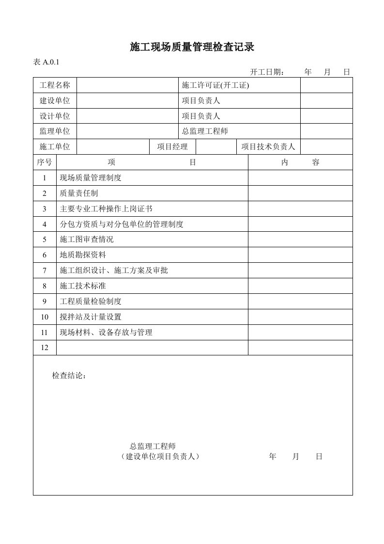 A1施工现场质量管理检查记录模板.doc