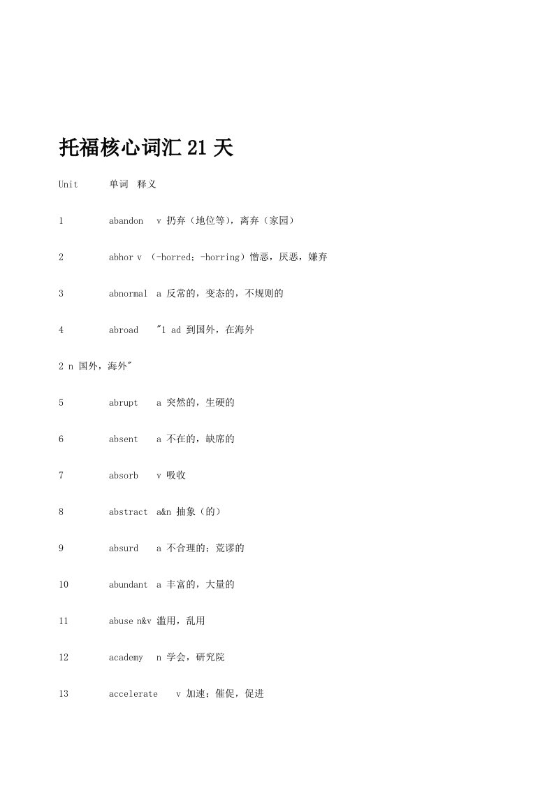 托福核心词汇21天