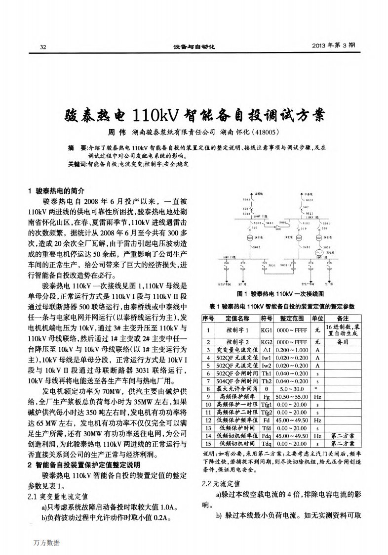 骏泰热电110kV智能备自投调试方案