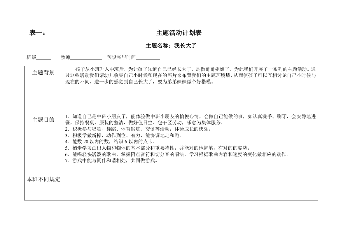 中班主题计划表