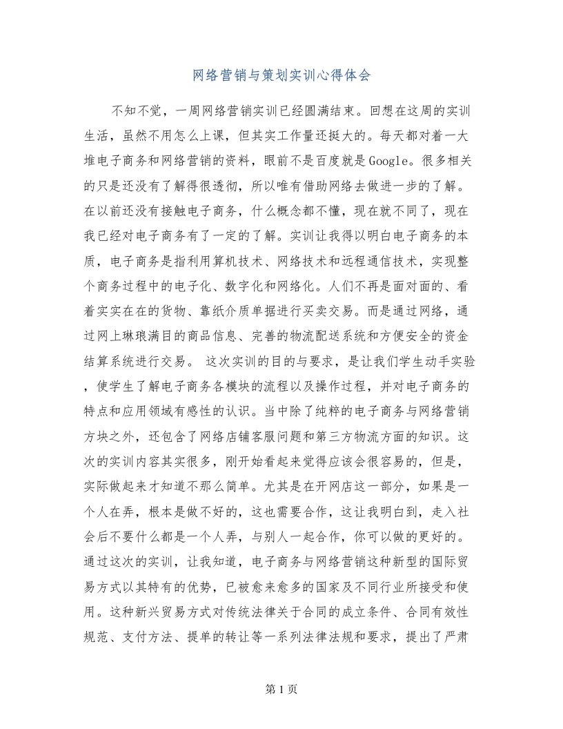 网络营销与策划实训心得体会