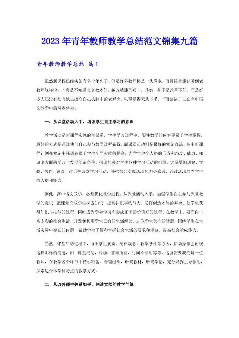 2023年青年教师教学总结范文锦集九篇