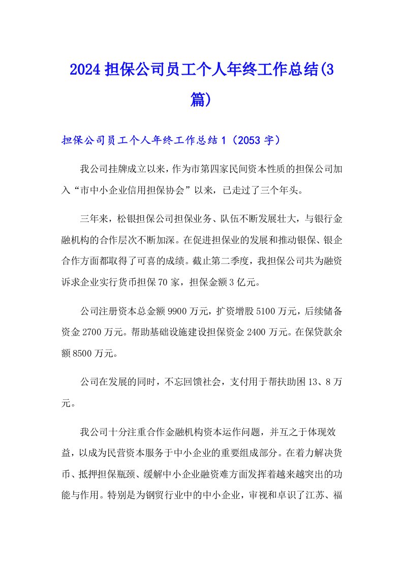 2024担保公司员工个人年终工作总结(3篇)