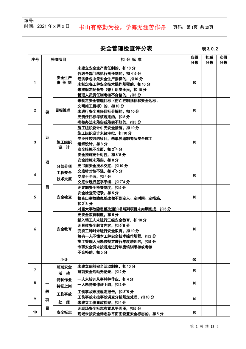 05安全检查评分表