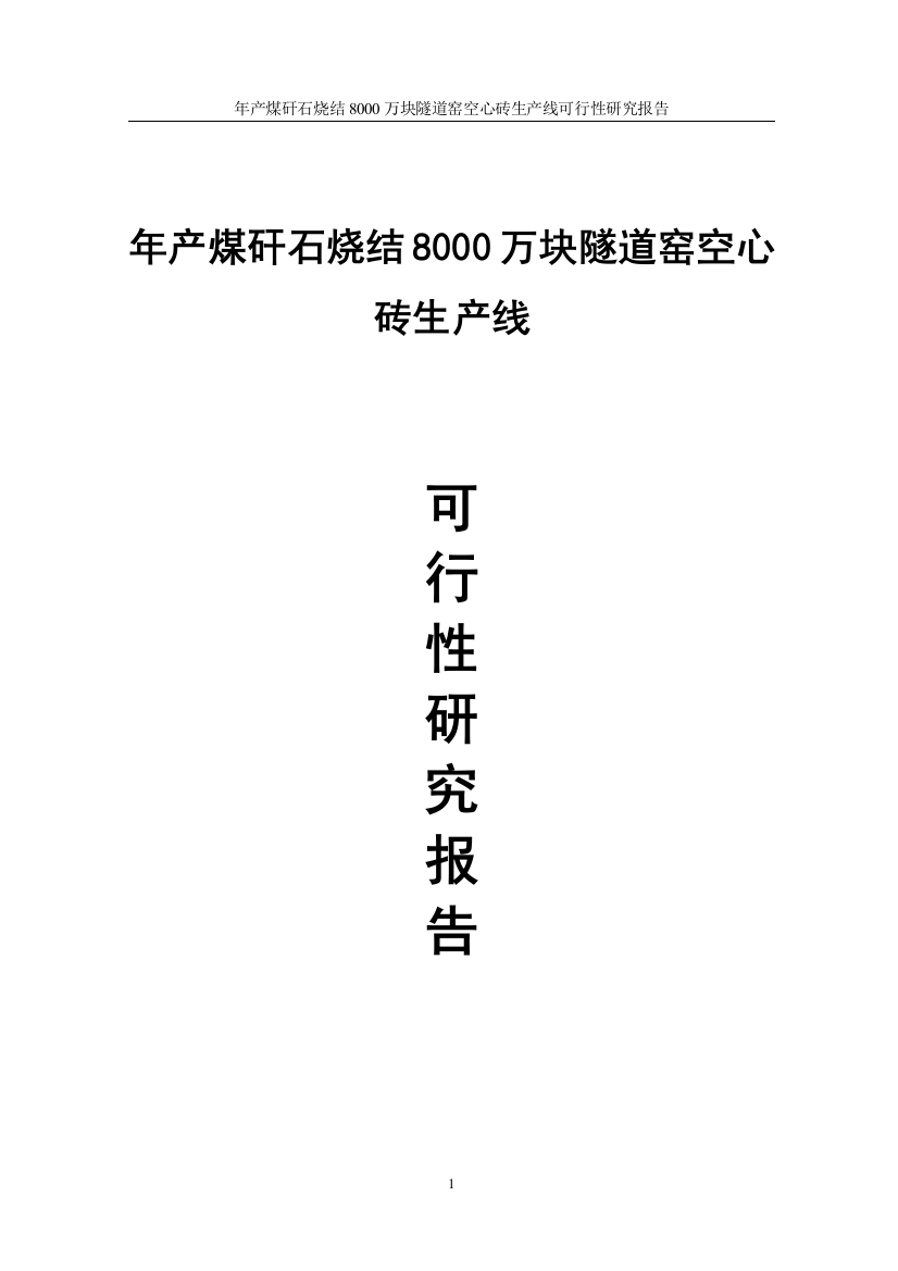 年产煤矸石烧结8000万块隧道窑空心砖生产线可行性分析报告