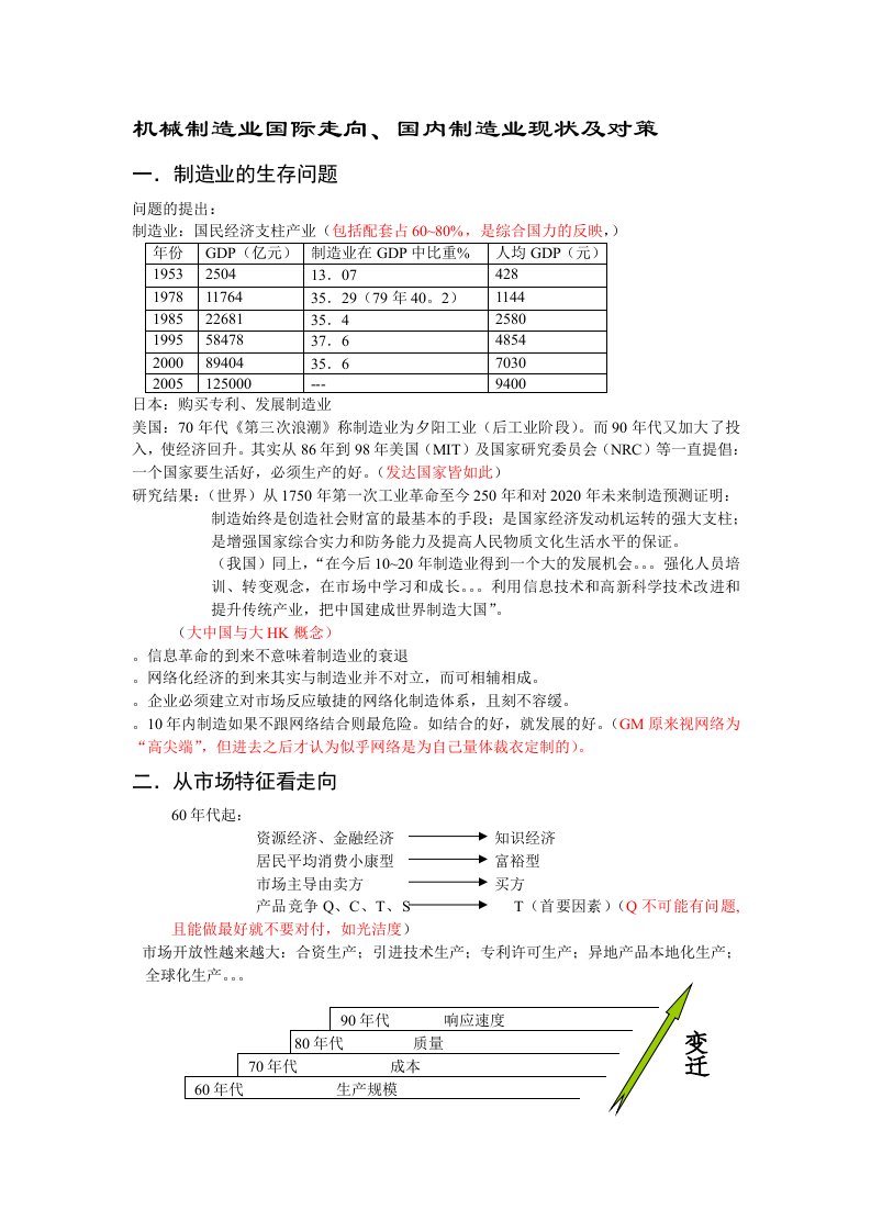 机械制造业国际走向、国内制造业现状及对策