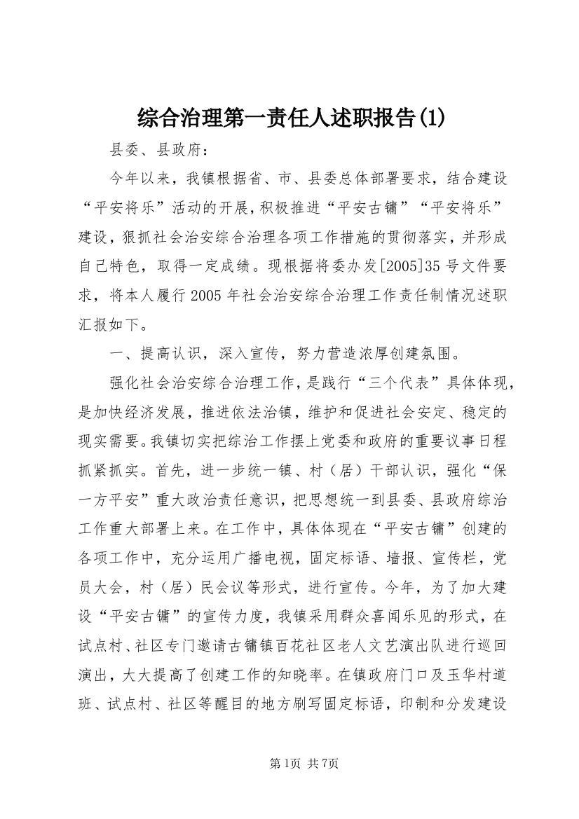 综合治理第一责任人述职报告(1)