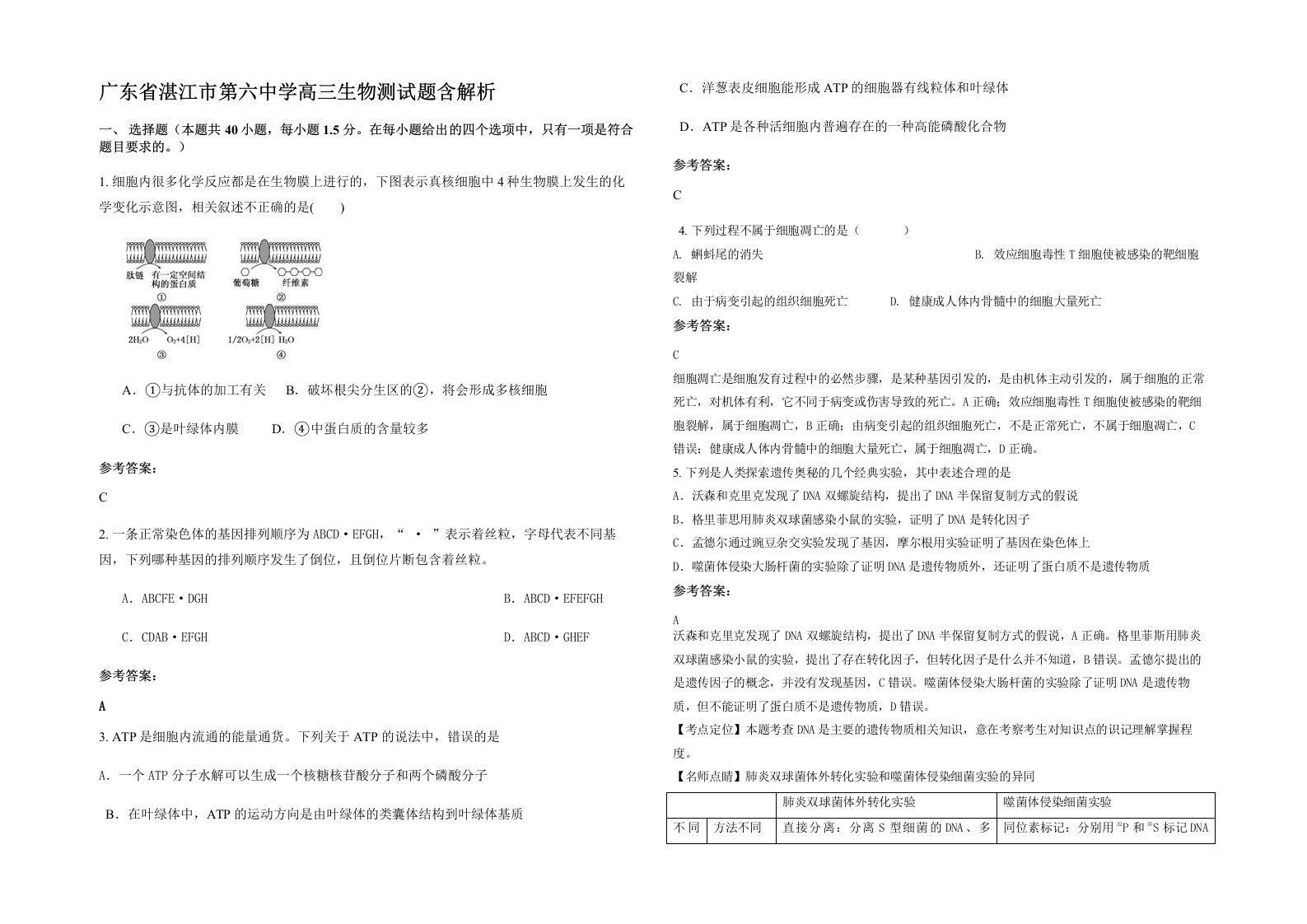 广东省湛江市第六中学高三生物测试题含解析