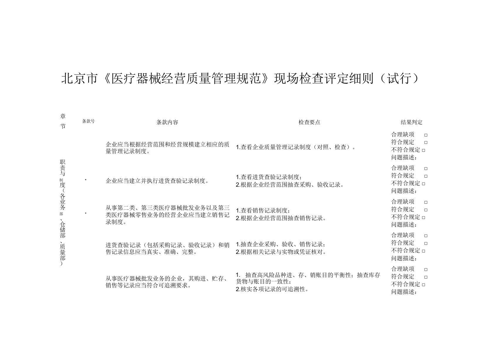 《医疗器械经营质量管理规范》现场检查评定细则