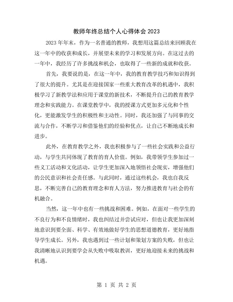 教师年终总结个人心得体会2023