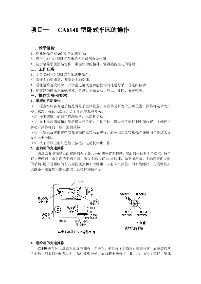 CA6140型卧式车床的操作