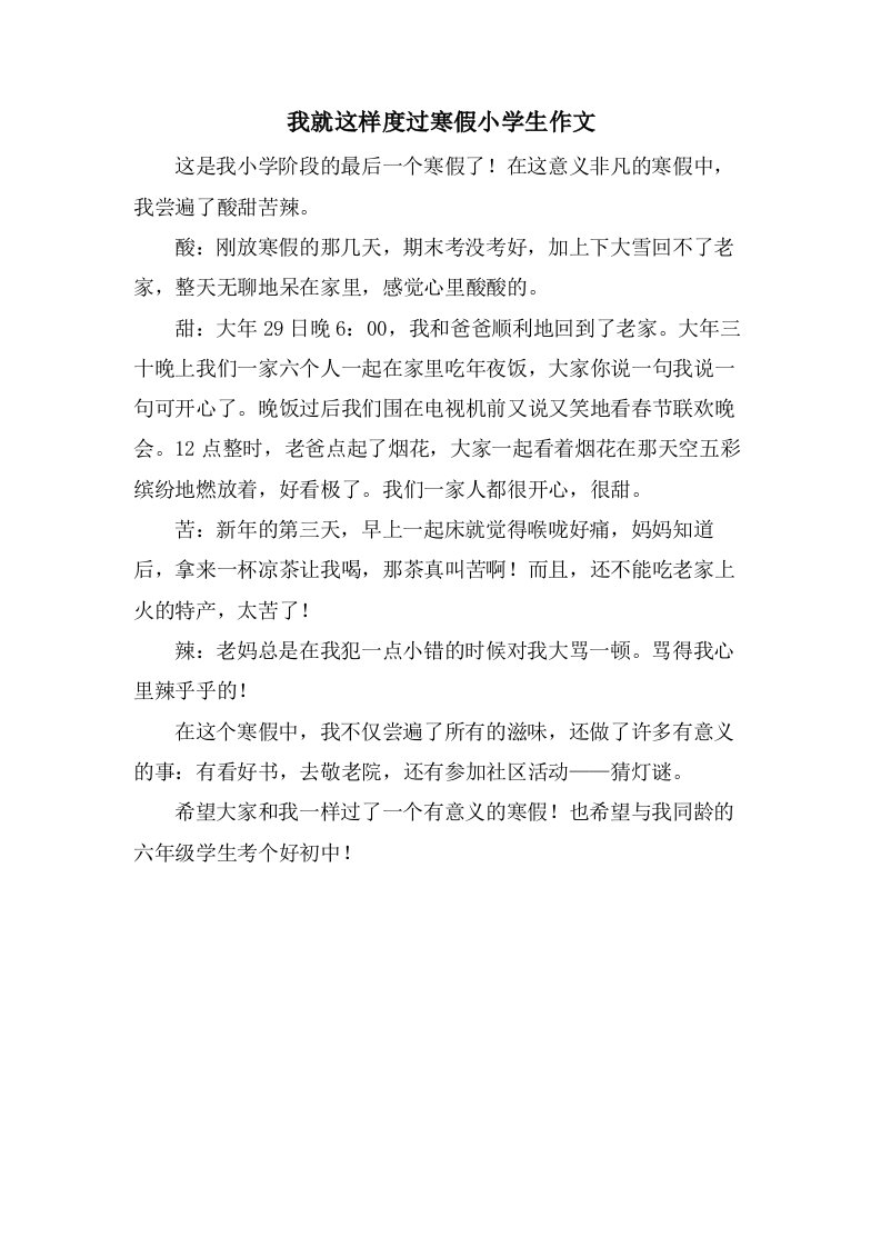 我就这样度过寒假小学生作文