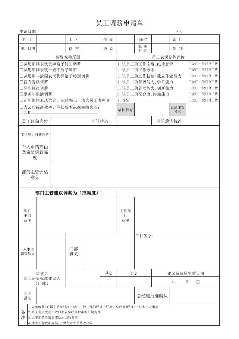 员工调薪申请表