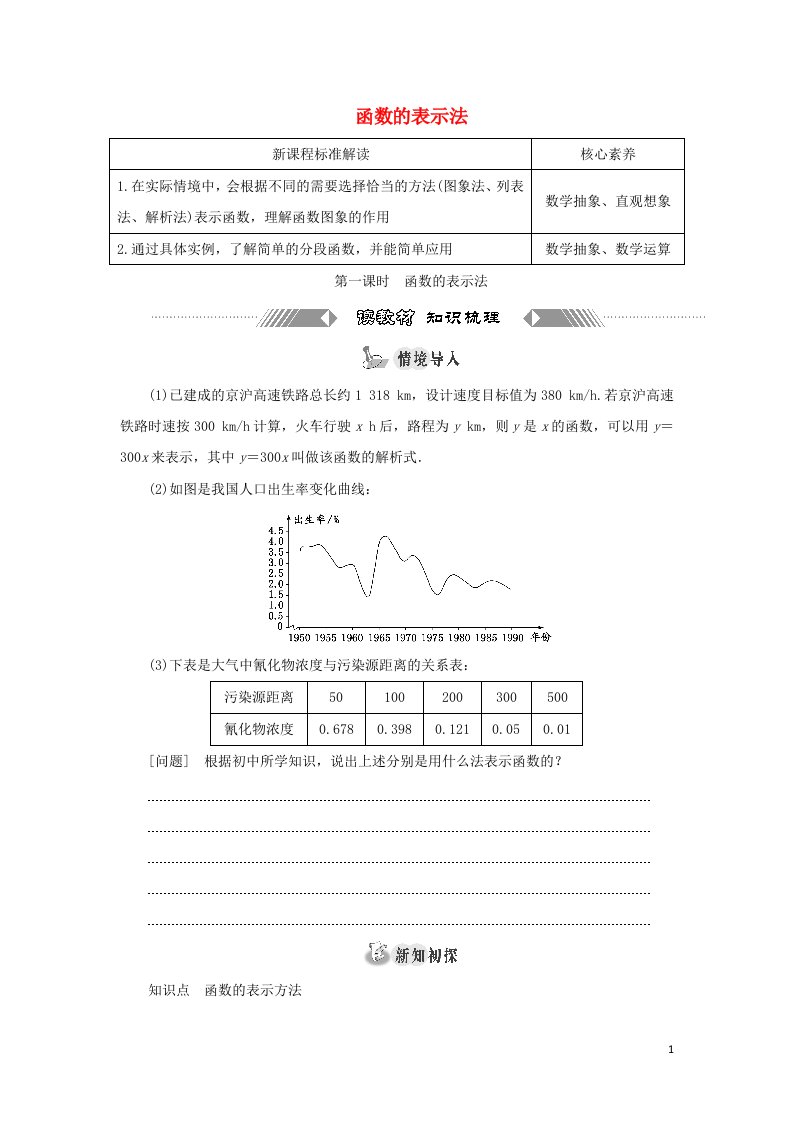 2021_2022学年新教材高中数学第三章函数的概念与性质1.2第一课时函数的表示法学案新人教A版必修第一册