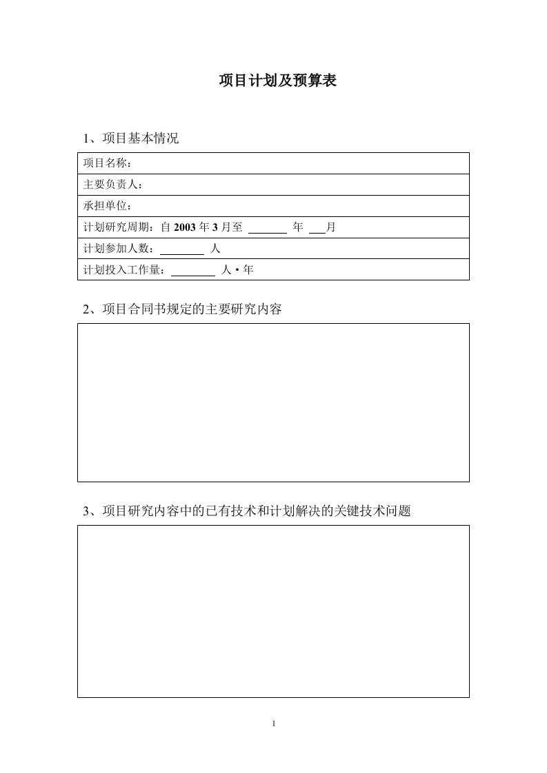 项目计划及预算表