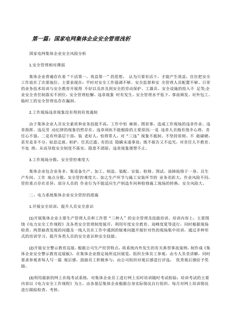 国家电网集体企业安全管理浅析[修改版]