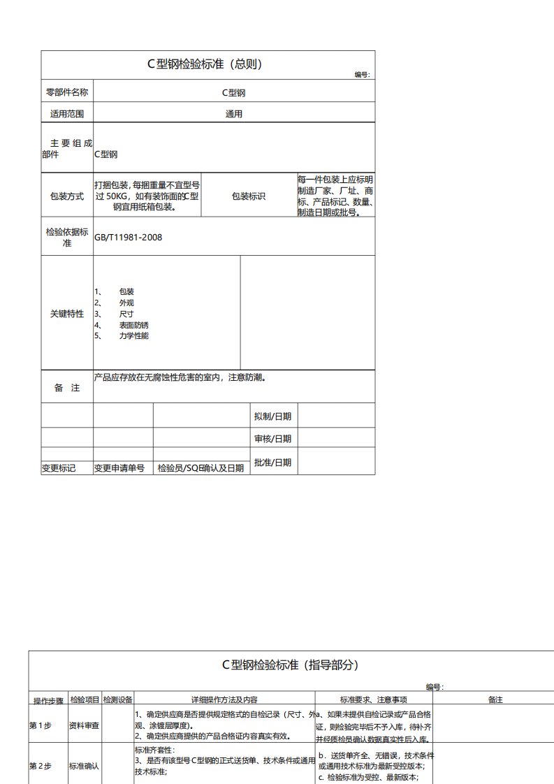 C型钢检验标准