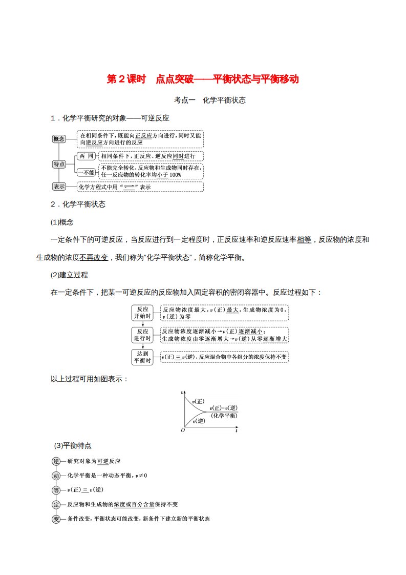 （新课改省份专版）高考化学一轮复习6.2点点突破平衡状态与平衡移动学案（含解析）