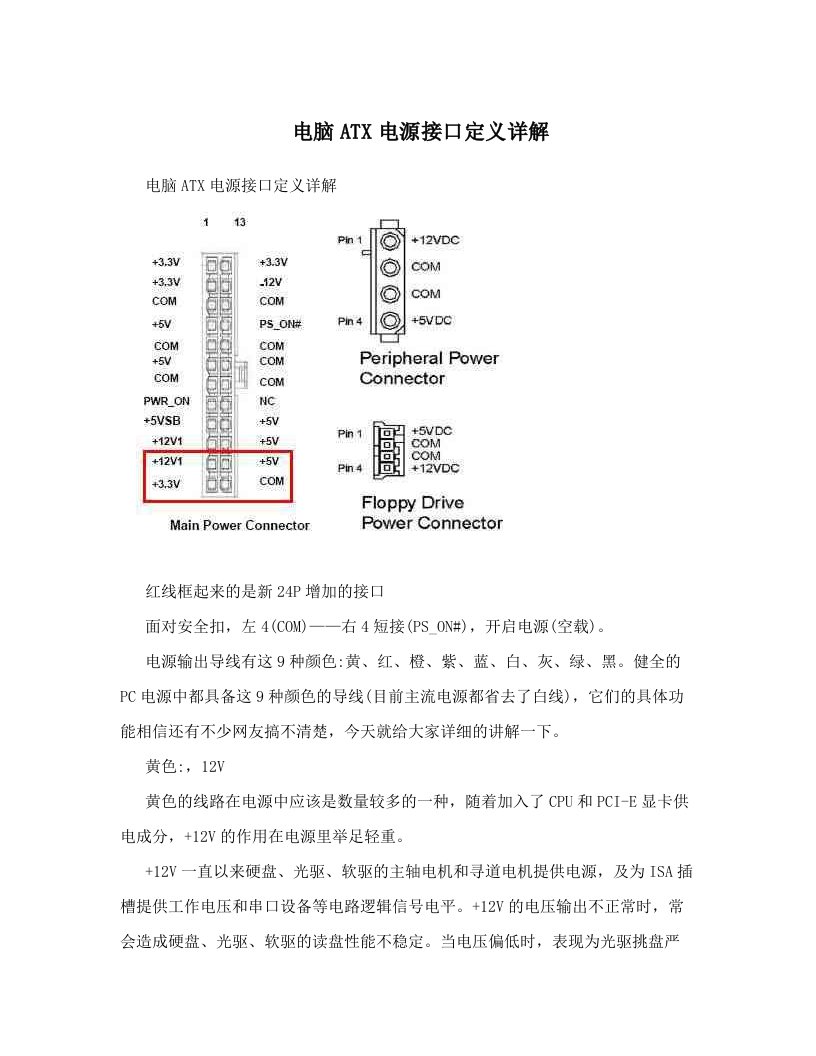 hanAAA电脑ATX电源接口定义详解