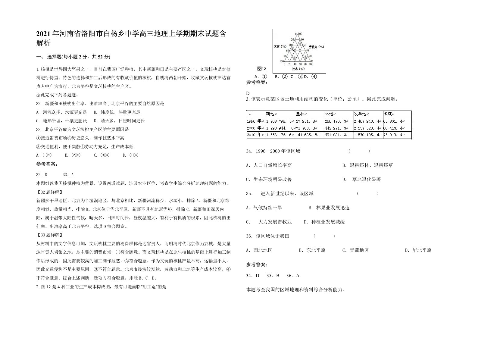 2021年河南省洛阳市白杨乡中学高三地理上学期期末试题含解析