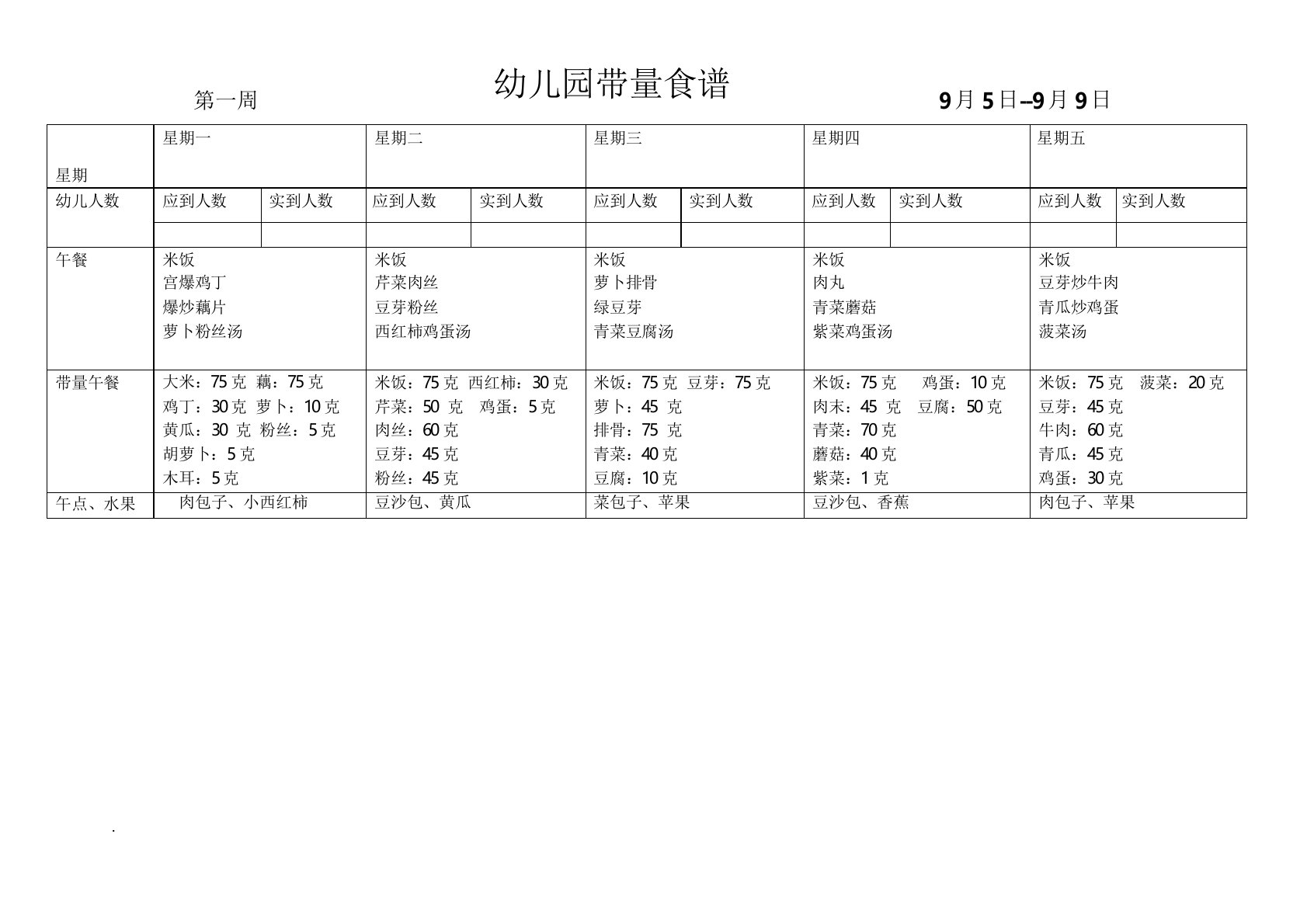 幼儿园带量食谱表(修订版)