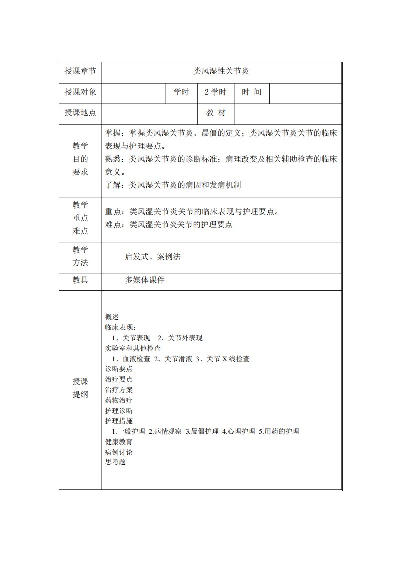 类风湿性关节炎教案