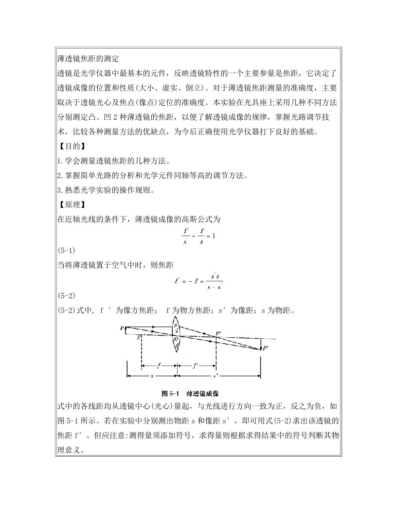 rggAAA薄透镜焦距的测定