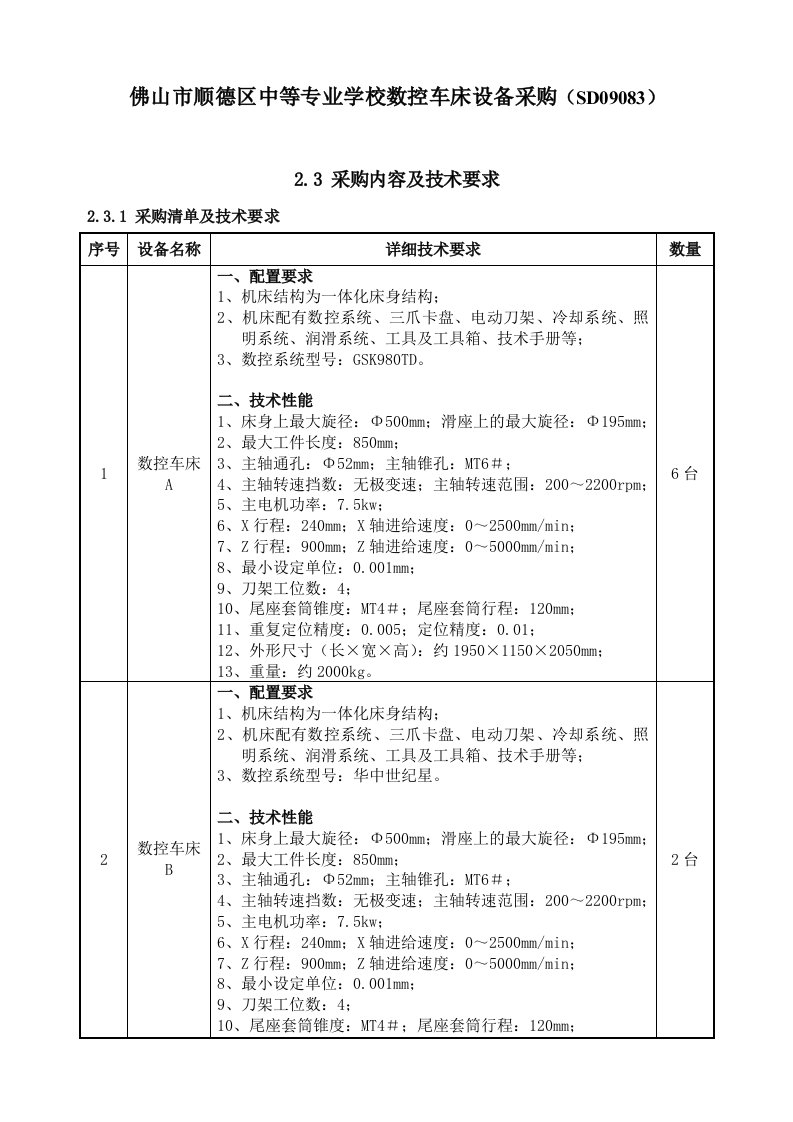 数控加工-佛山市顺德区中等专业学校数控车床设备采购SD09083