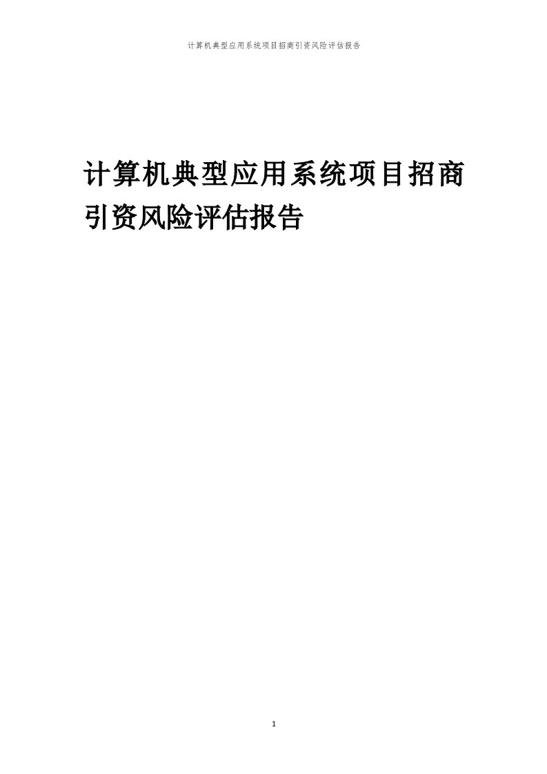 计算机典型应用系统项目招商引资风险评估报告