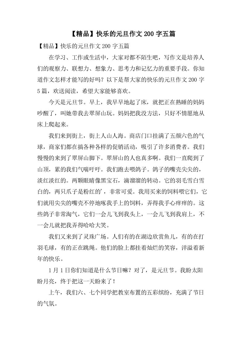 快乐的元旦作文200字五篇2