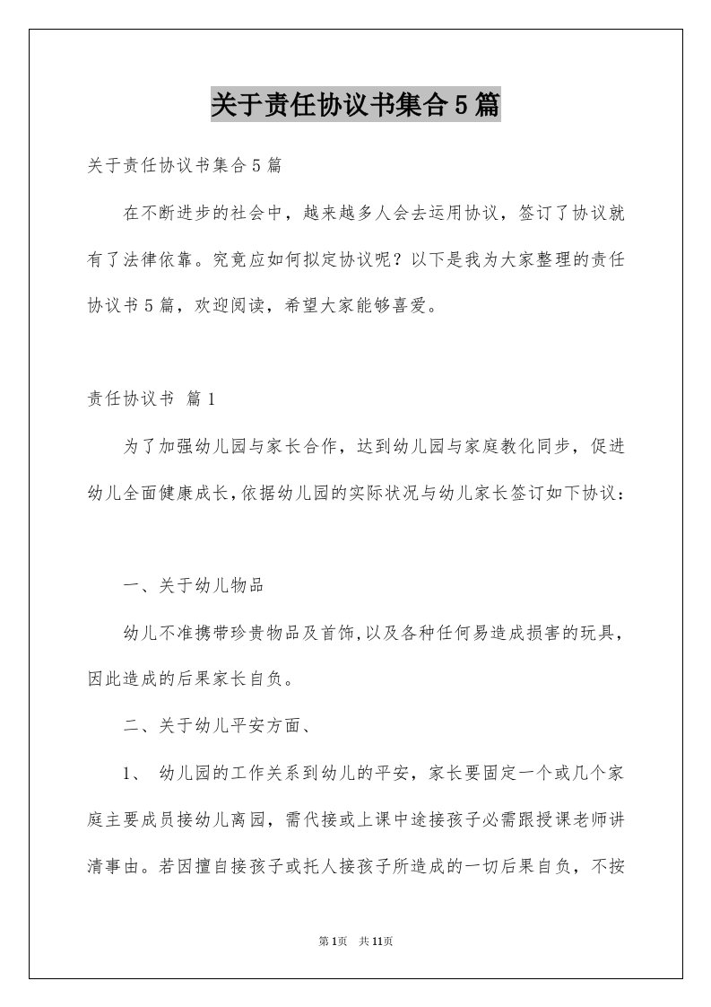 关于责任协议书集合5篇