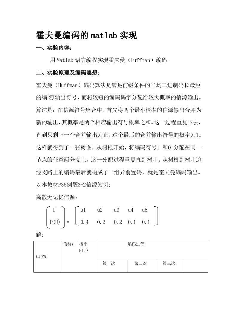 霍夫曼编码的matlab实现