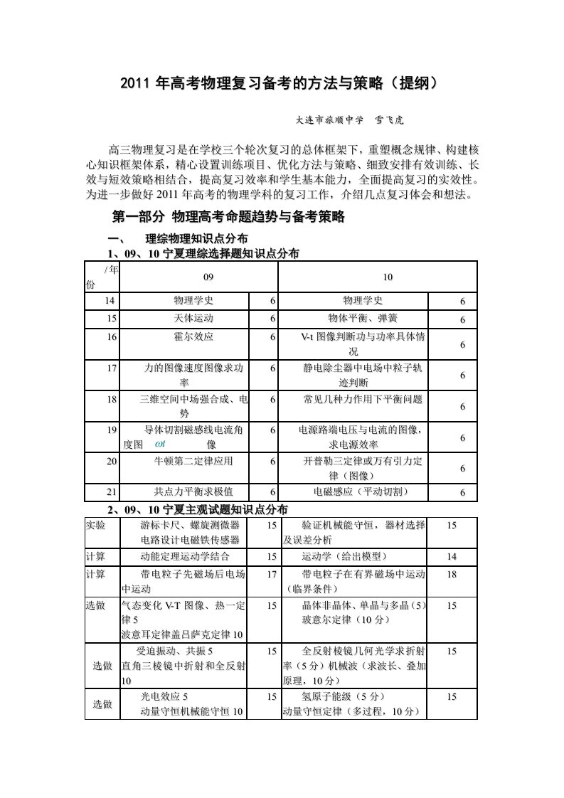 2011年高考物理复习备考的方法与策略讲座(提纲)