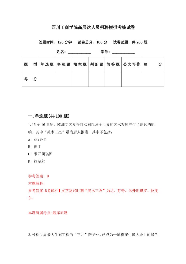 四川工商学院高层次人员招聘模拟考核试卷6