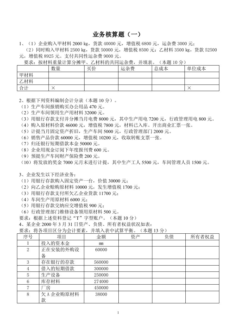 会计学原理业务题