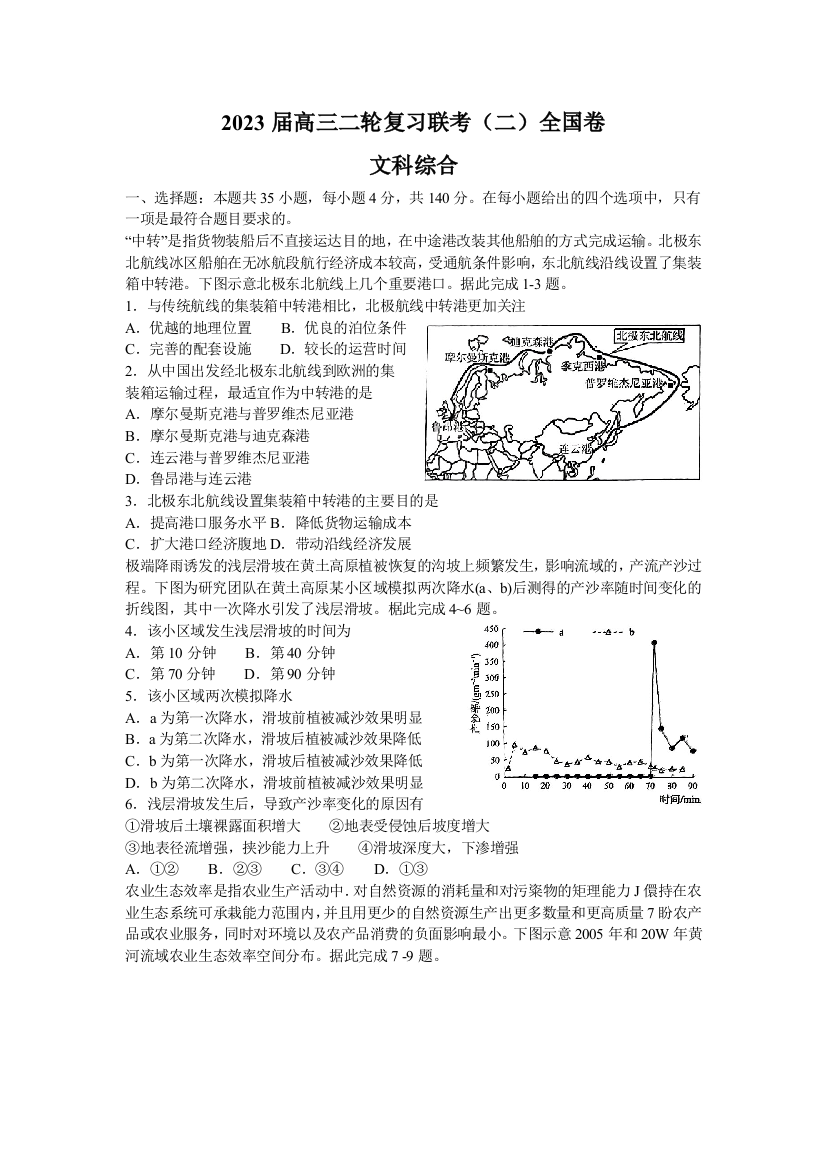 百师联盟（全国卷）2022-2023学年高三下学期联考（二）文综试题