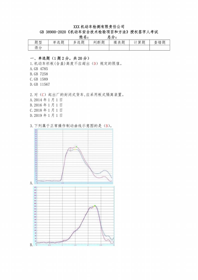 机动车安检授权签字人特训试题（GB38900）