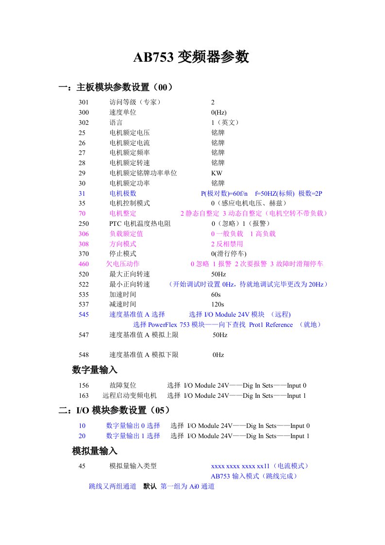 AB753变频器参数设置