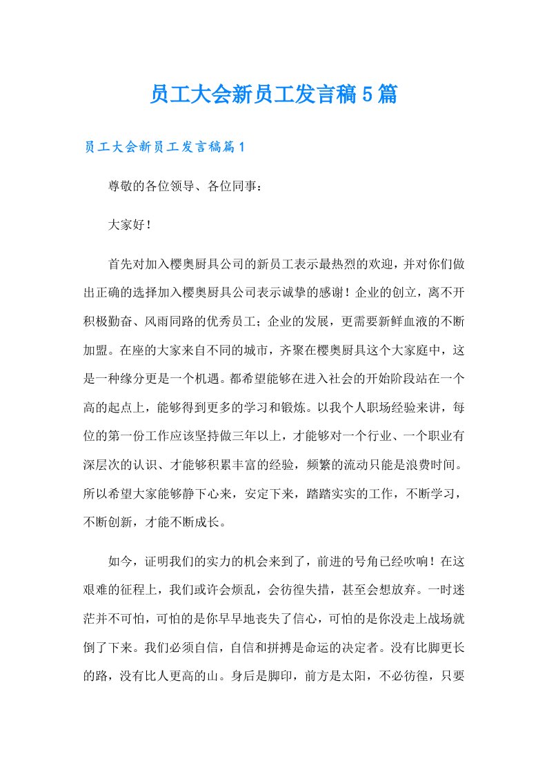 员工大会新员工发言稿5篇