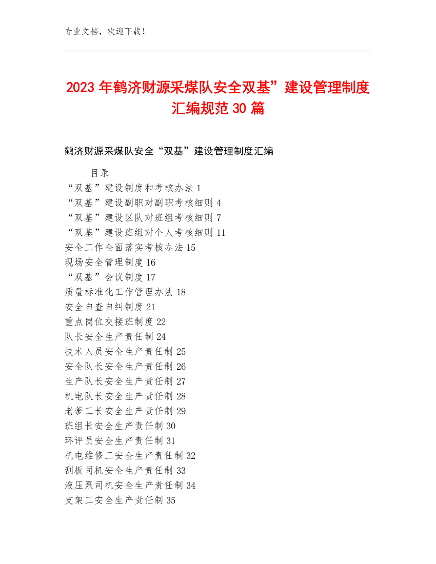 2023年鹤济财源采煤队安全双基”建设管理制度汇编规范30篇