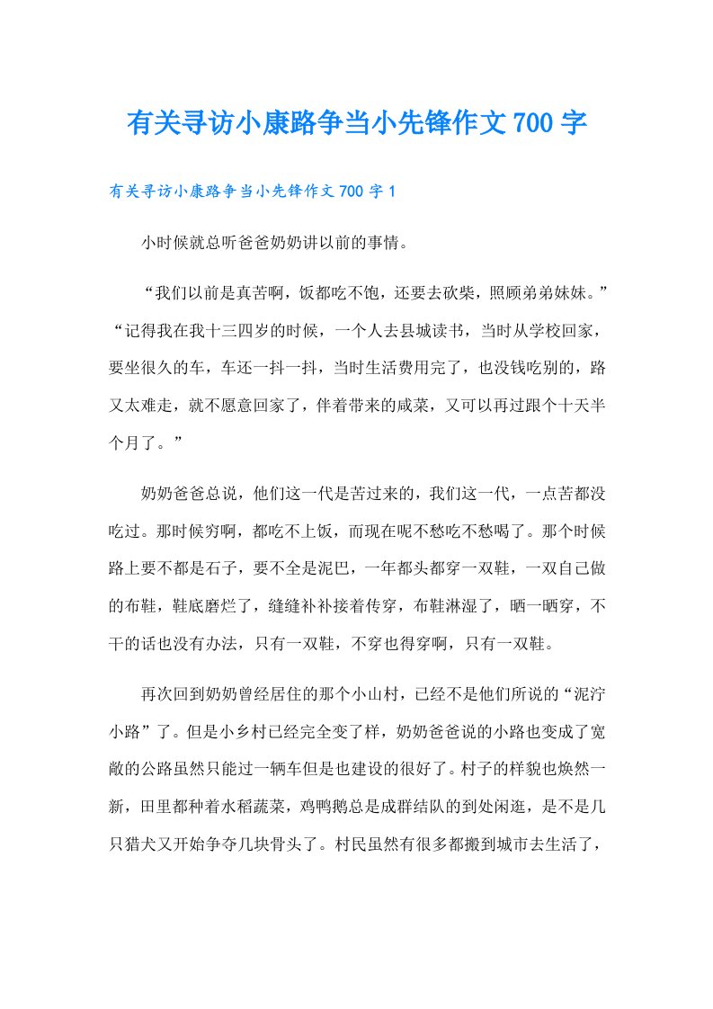 有关寻访小康路争当小先锋作文700字