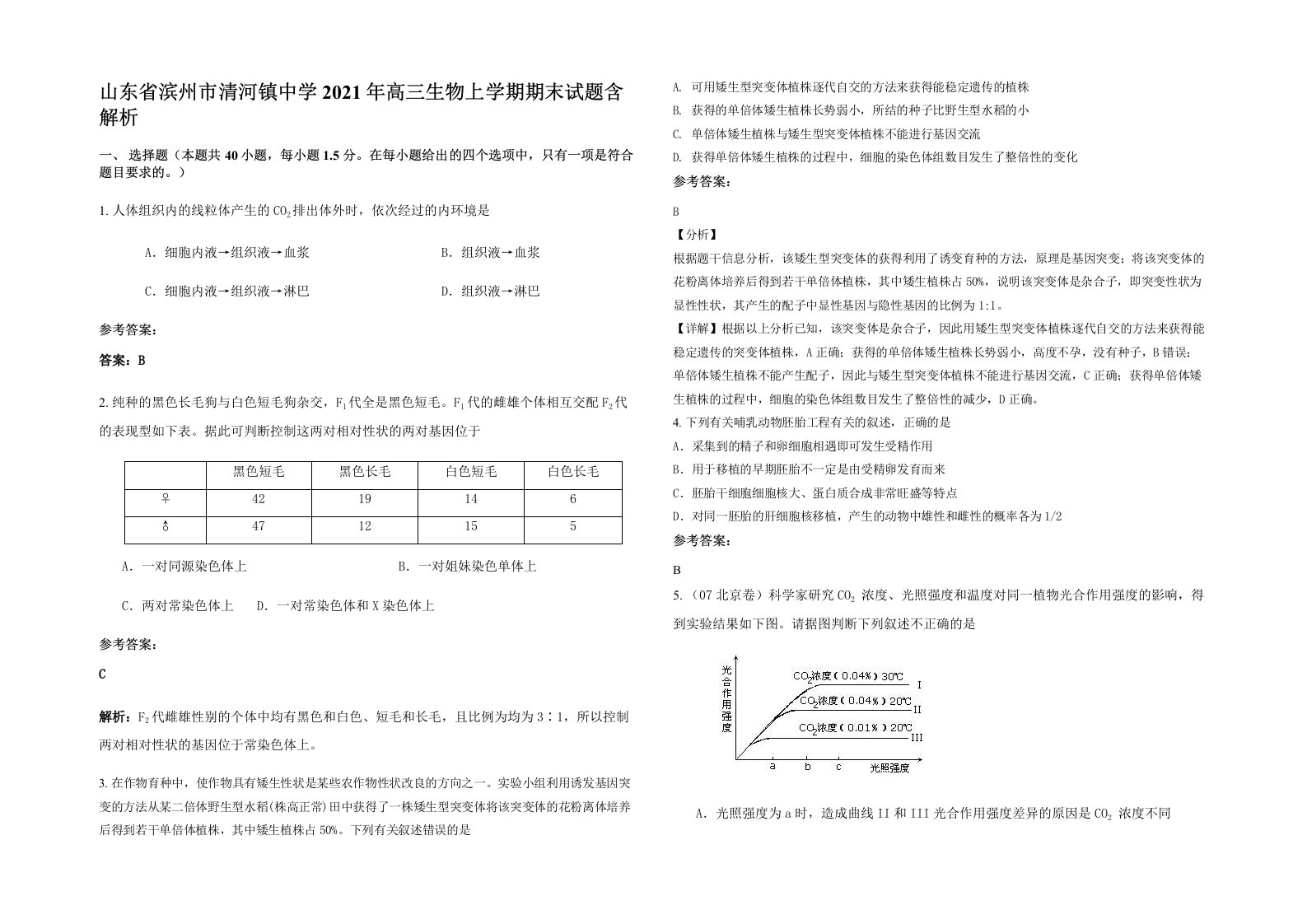 山东省滨州市清河镇中学2021年高三生物上学期期末试题含解析