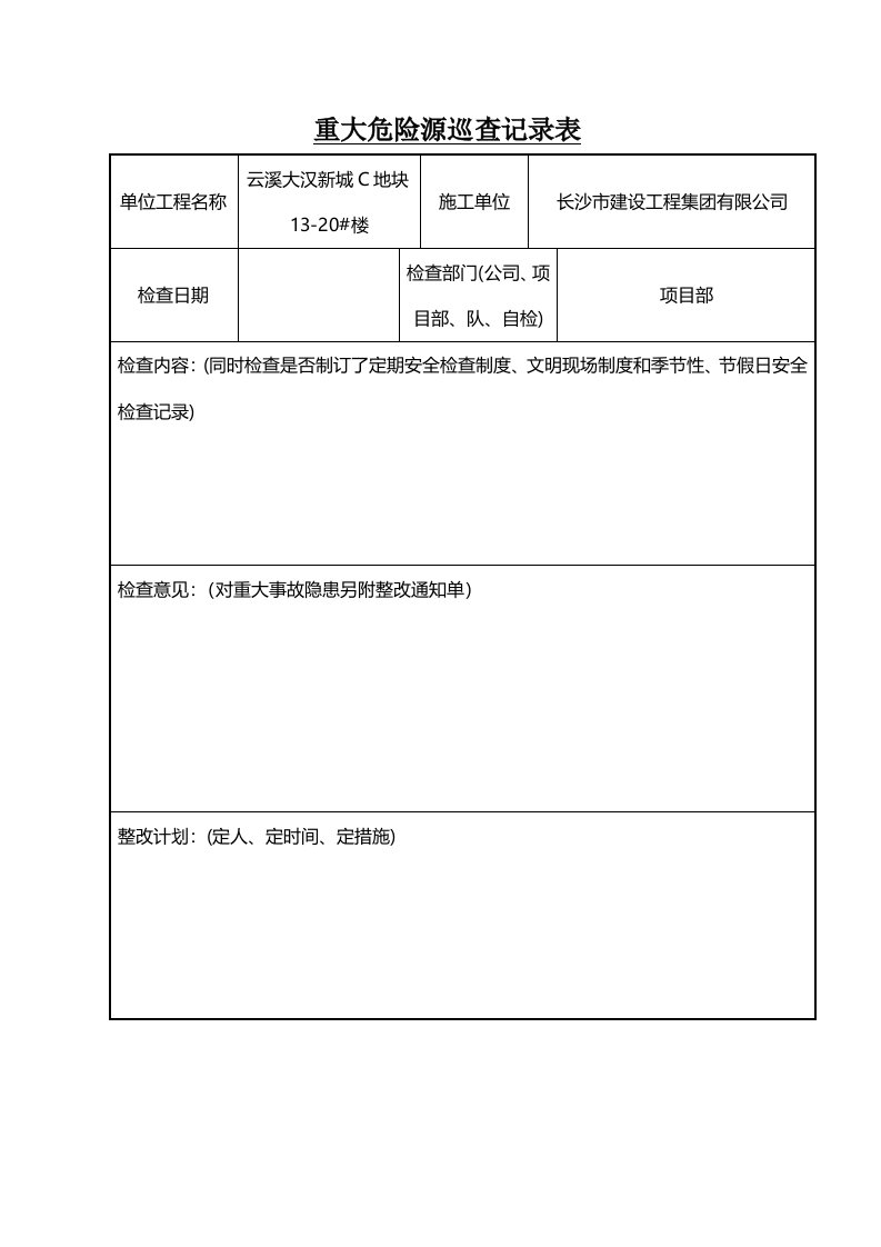 重大危险源巡查记录表