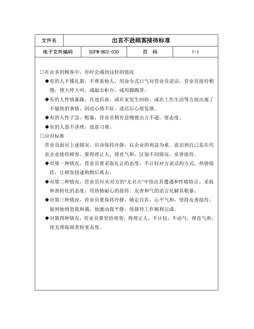 促销管理-30出言不逊顾客接待标准