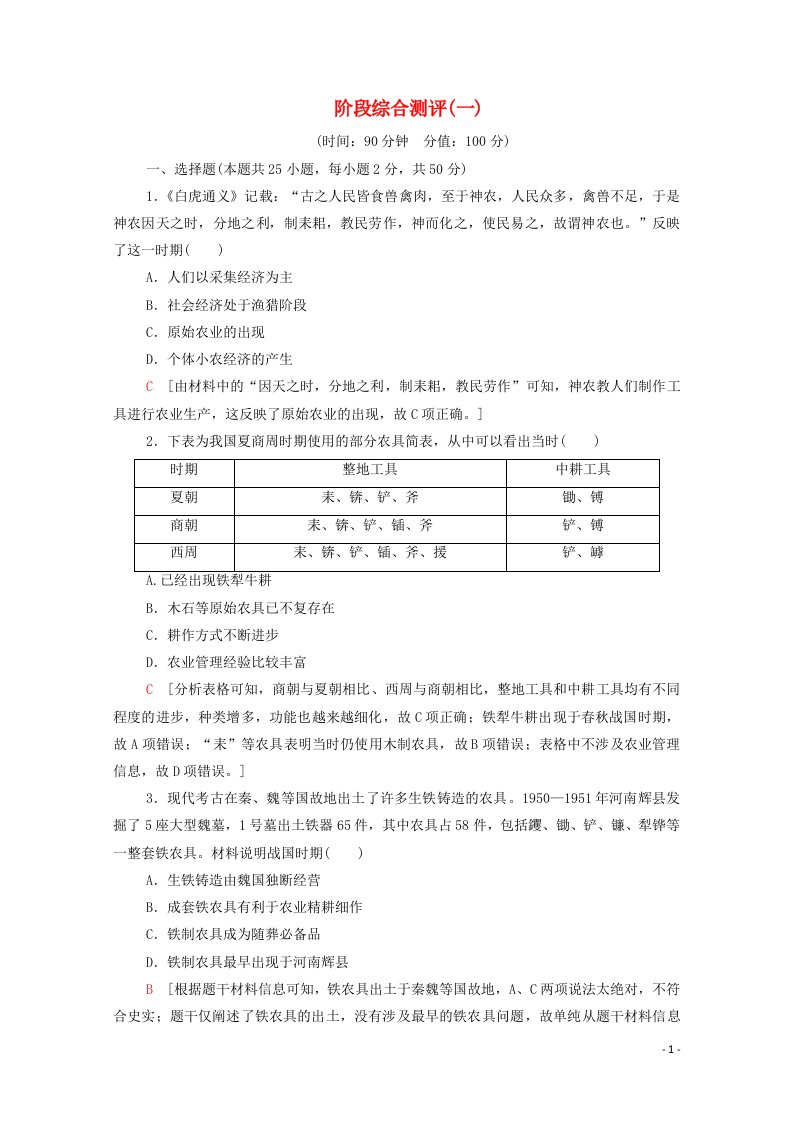 2020_2021学年高中历史阶段综合测评1含解析岳麓版必修2