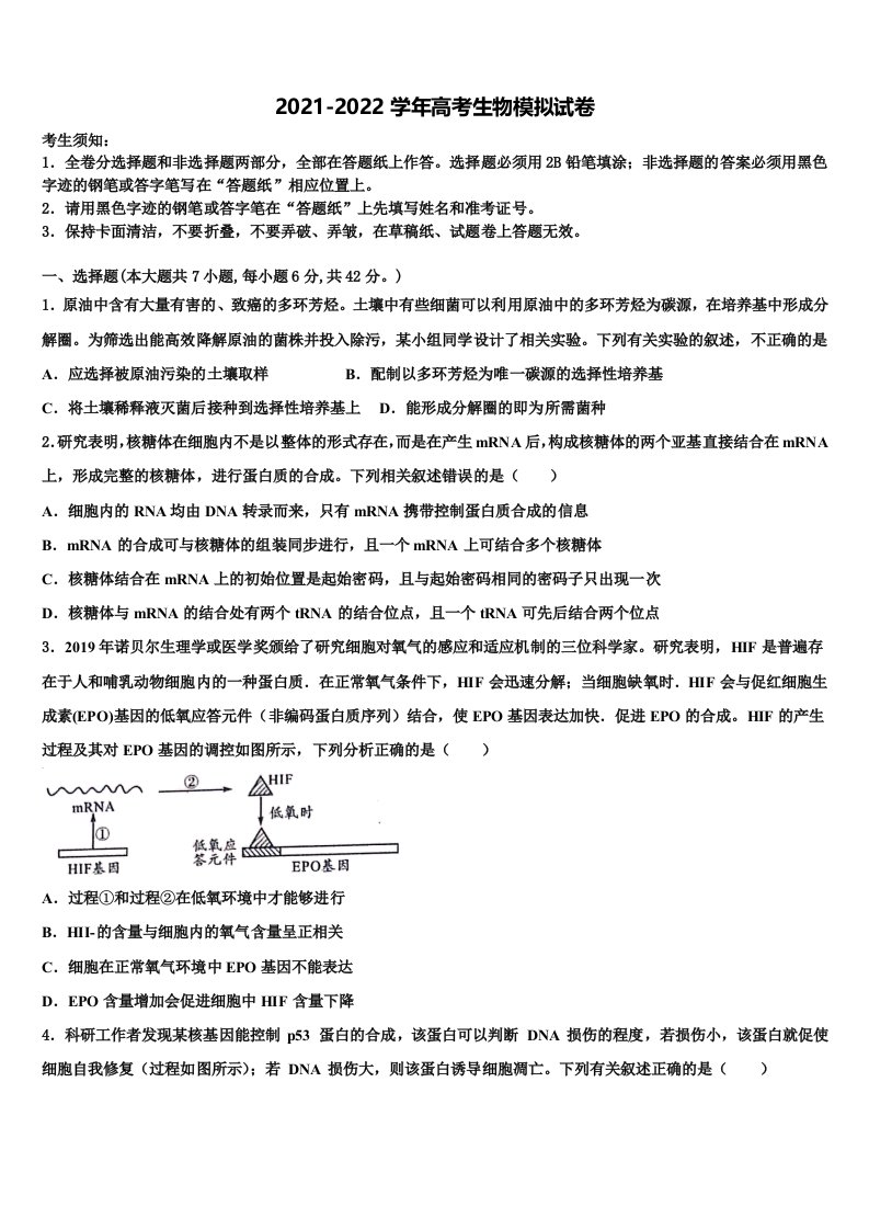 福建省沙县金沙高级中学2022年高三冲刺模拟生物试卷含解析