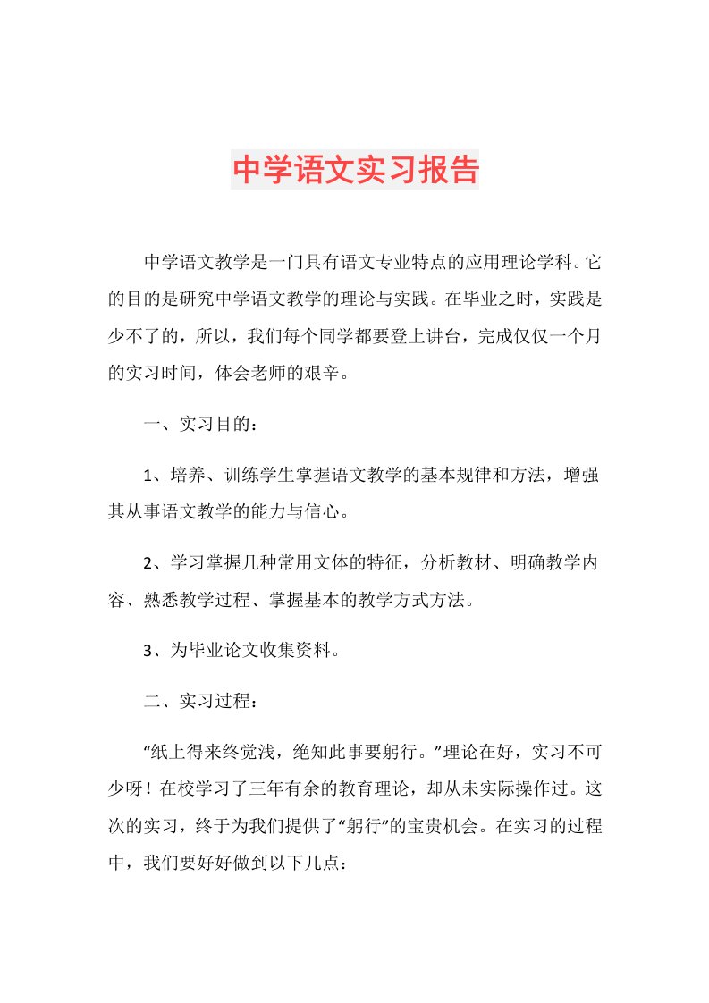 中学语文实习报告